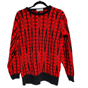 Vintage Sweater Bee Red & Black Graphic Knit Sweater | 80s Made in USA | Acrylic